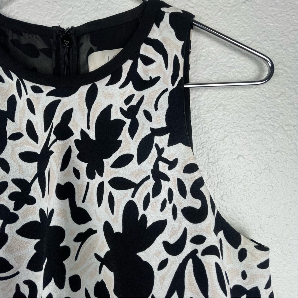 Loft Black White Blush Floral Layered Ruffle Dress